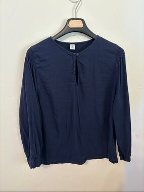 Women's Navy Long-Sleeve Keyhole Top